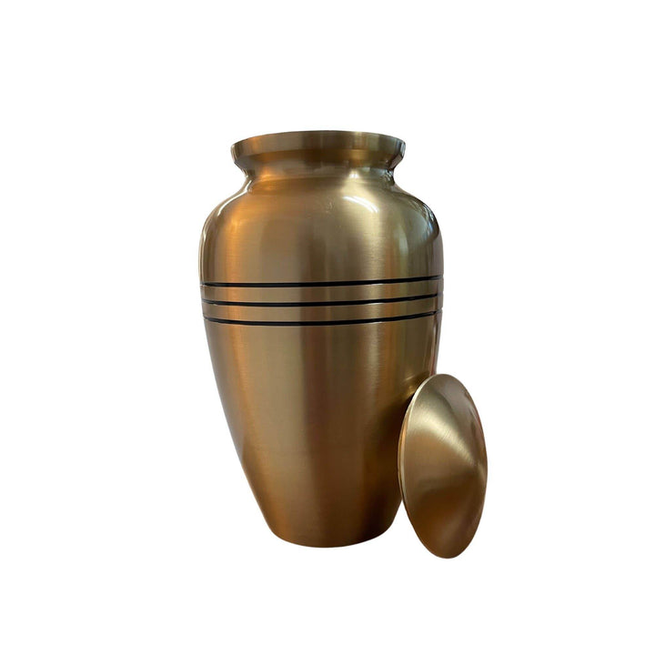 Elegant Solid Brass Urn - Bronze Etched Lines Design - BUNKHAUS