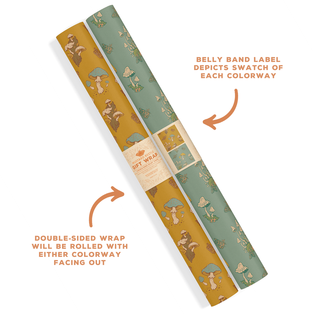 Recyclable Gift Wrap - Mushrooms Mustard - BUNKHAUS