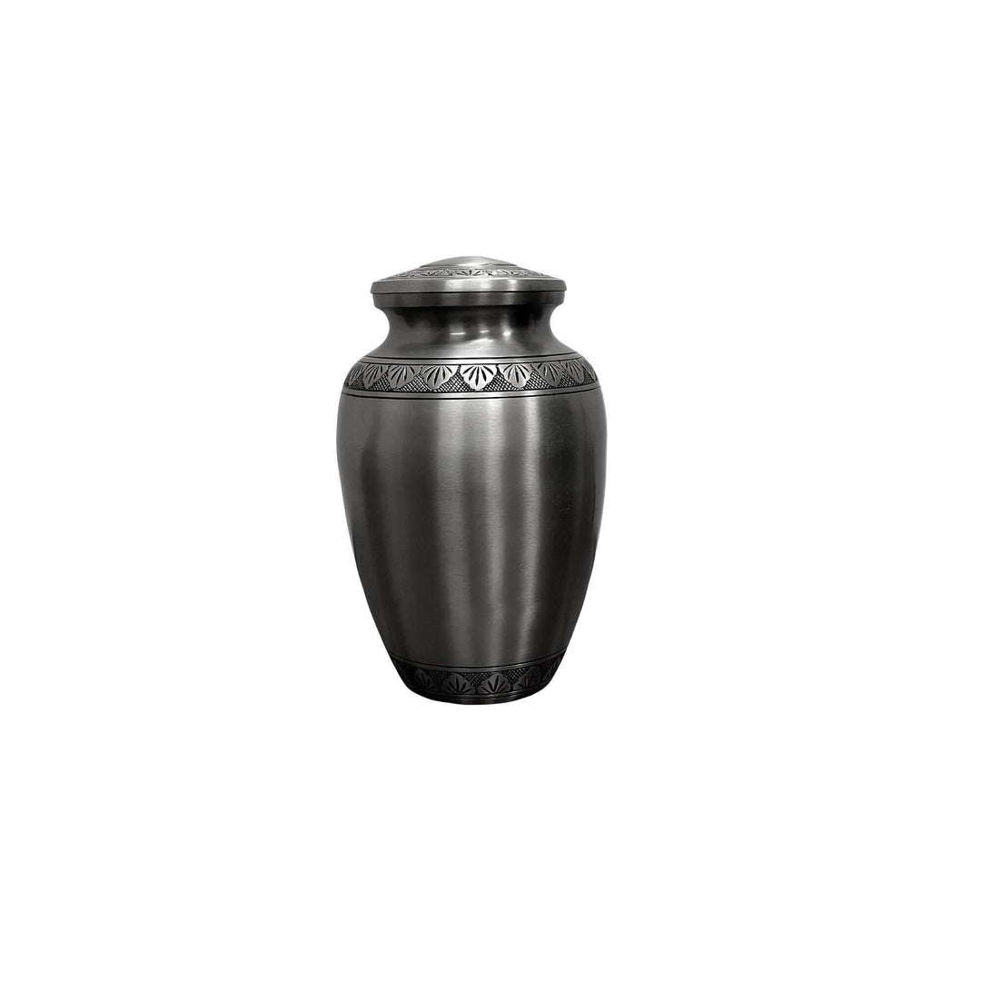 Elegant Vintage Brass Urn - Silver Etched Leaves Design - BUNKHAUS