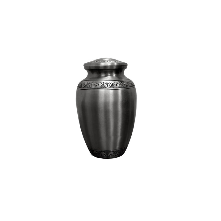 Elegant Vintage Brass Urn - Silver Etched Leaves Design - BUNKHAUS