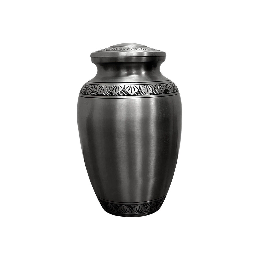 Elegant Vintage Brass Urn - Silver Etched Leaves Design - BUNKHAUS