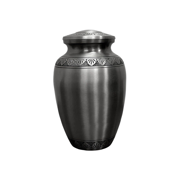 Elegant Vintage Brass Urn - Silver Etched Leaves Design - BUNKHAUS