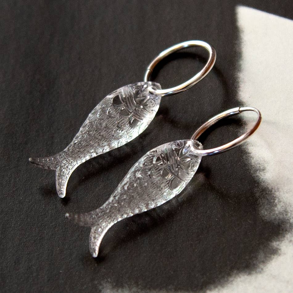 Vintage Fish Charm Earrings (Clear)