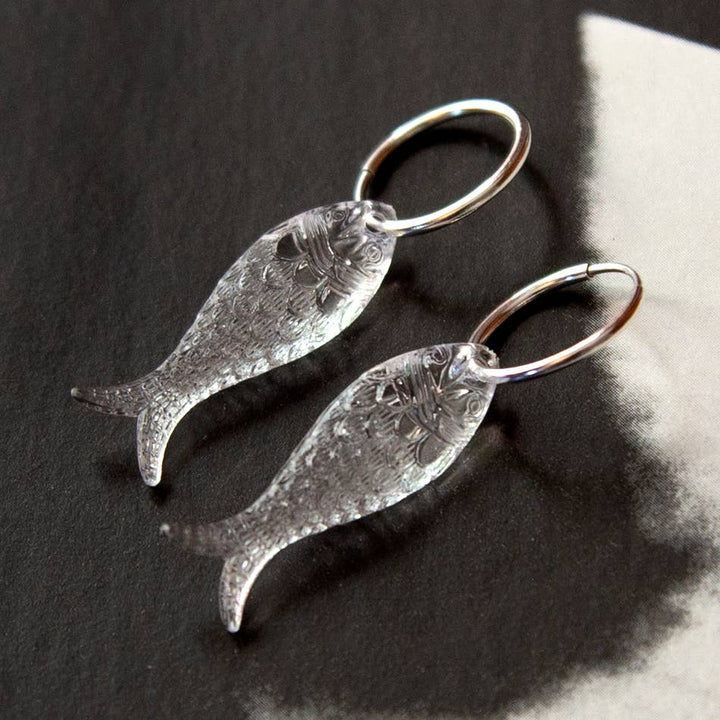Vintage Fish Charm Earrings (Clear)