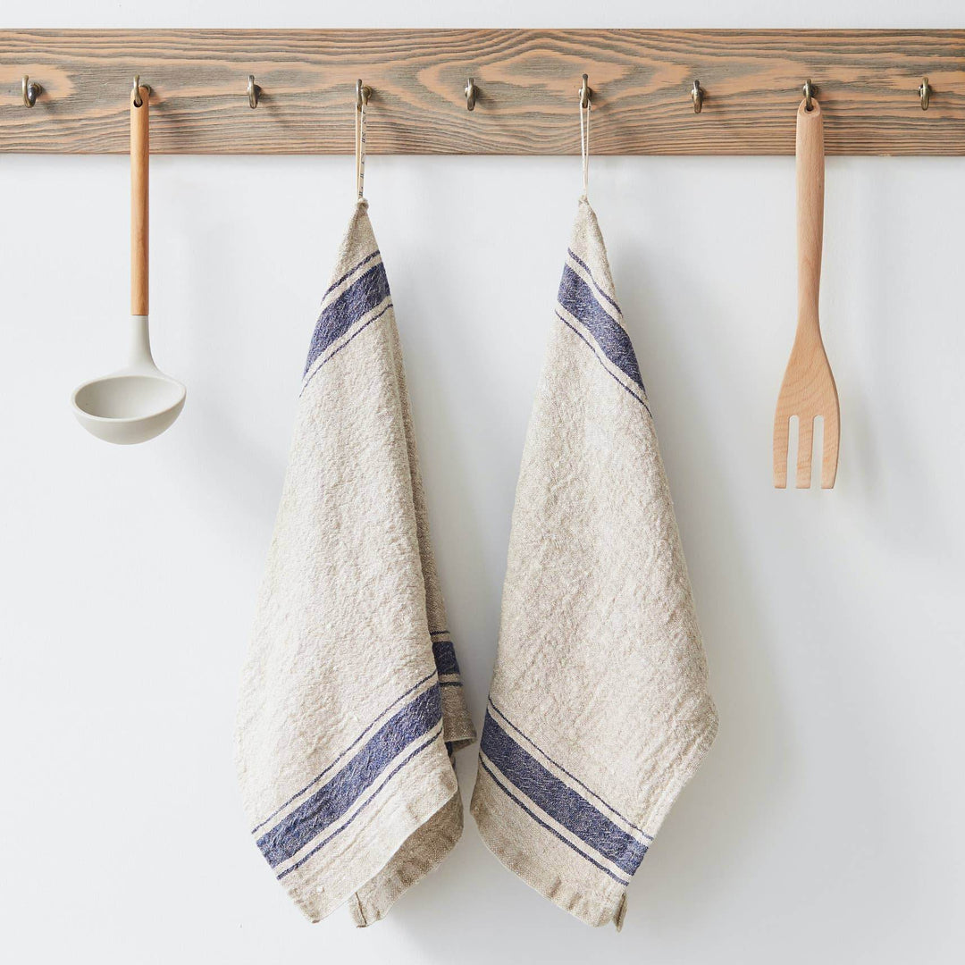 Linen Kitchen Towel - Vintage Blue Stripe - BUNKHAUS