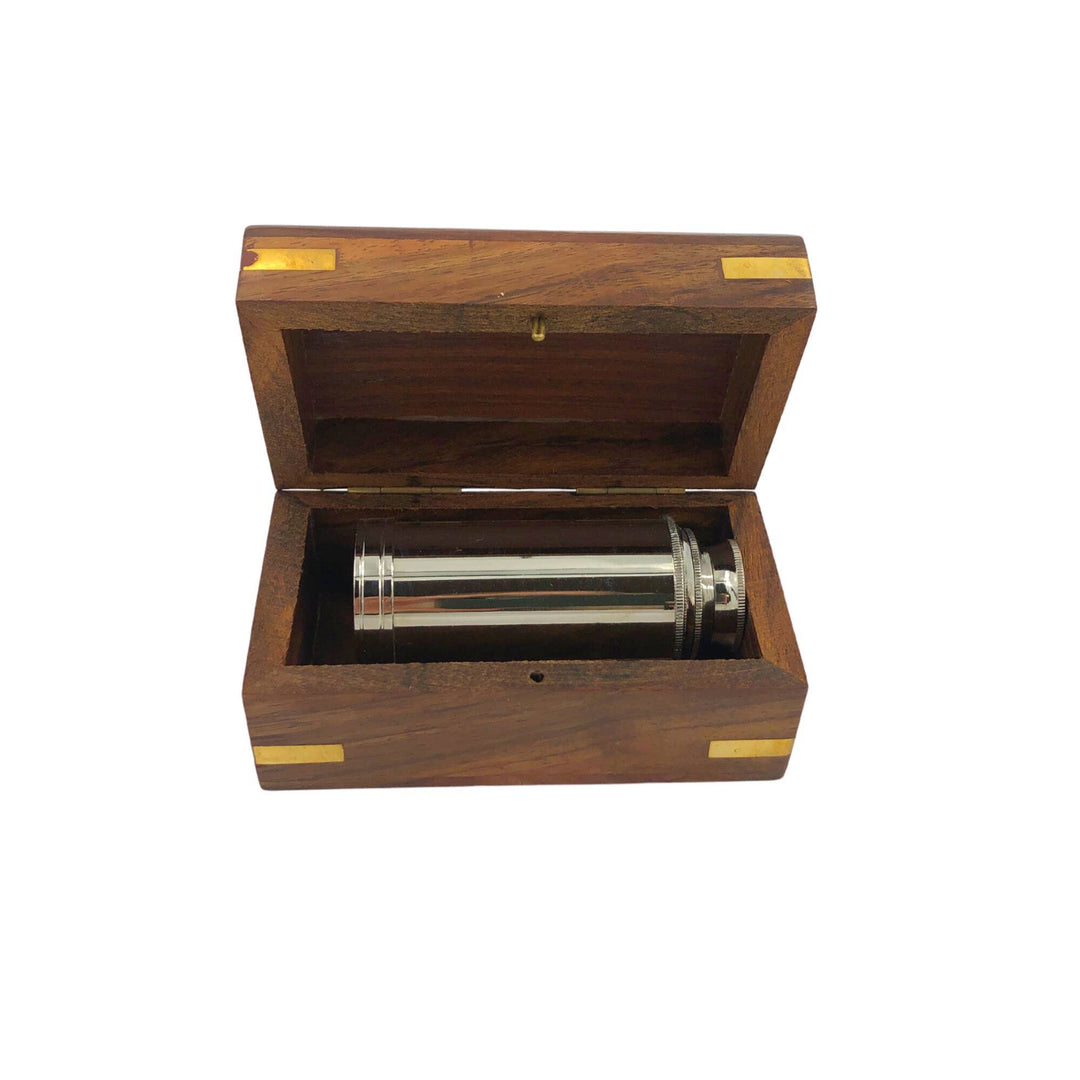6" Handheld Chrome Telescope with Wood Box