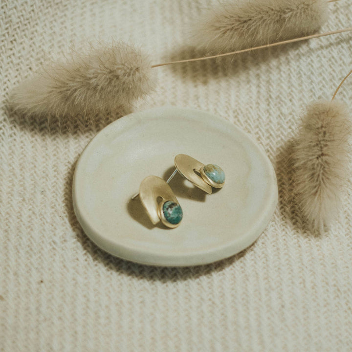 Bali Turquoise Studs – Brass & Silver