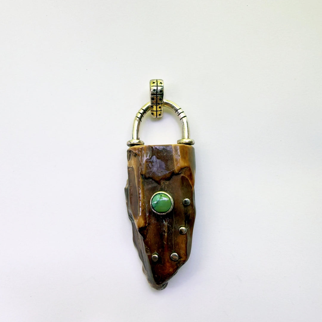 Fossil Ivory Slab and Turquoise Pendant #6691