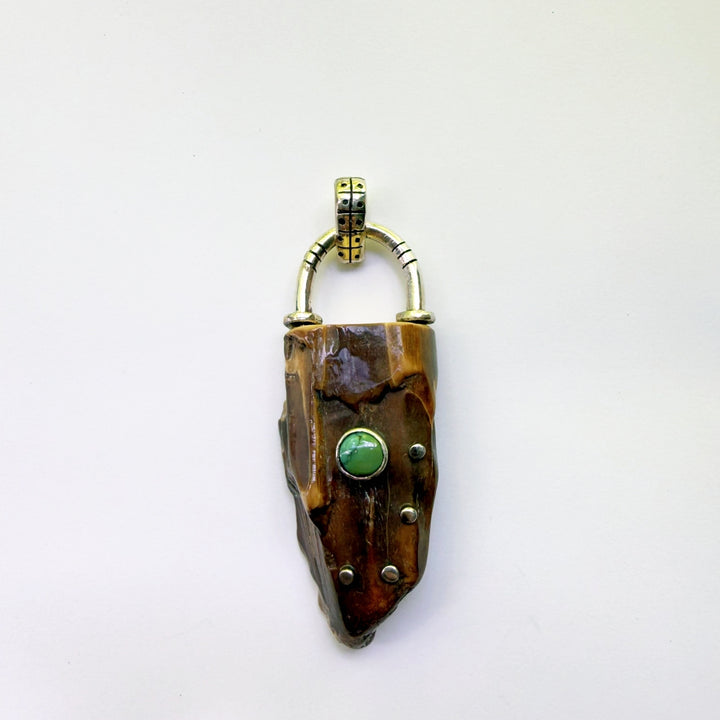 Fossil Ivory Slab and Turquoise Pendant #6691