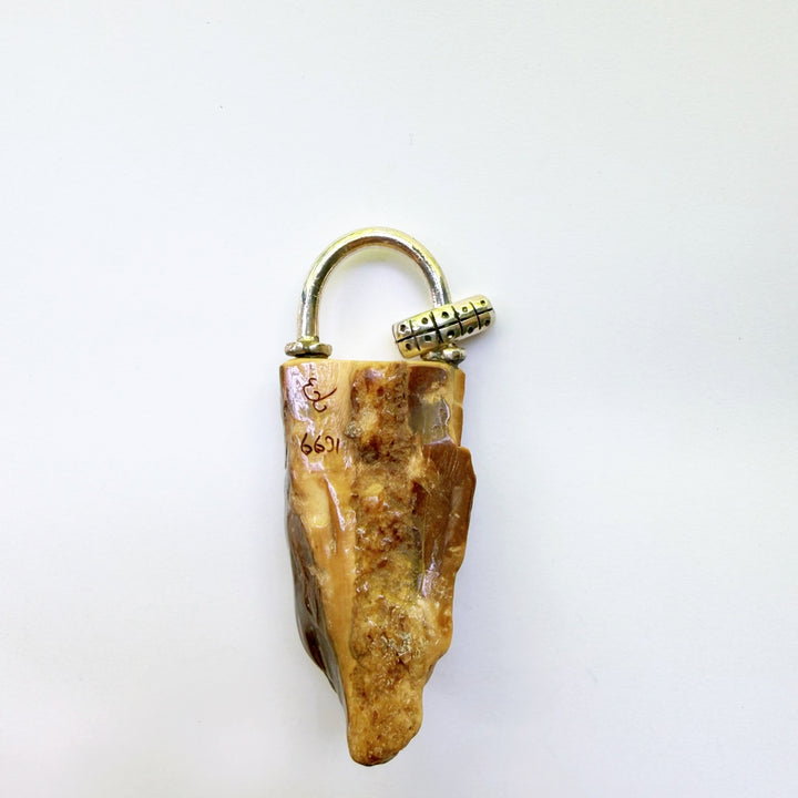 Fossil Ivory Slab and Turquoise Pendant #6691