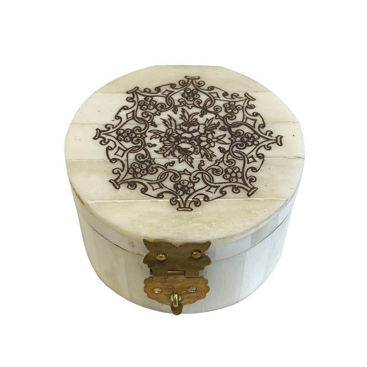 Round Bone Box with Printed Floral Design - BUNKHAUS