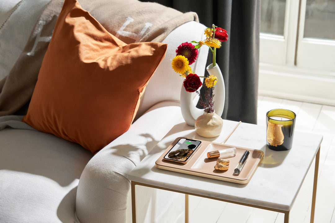 Italian Leather Wireless Charger with Valet Tray