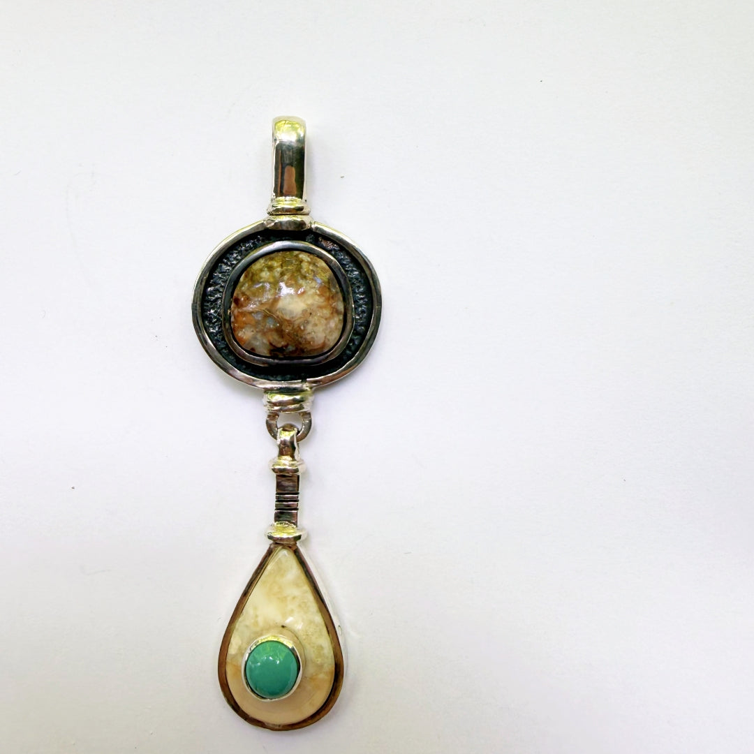 Moss Agate and Fossil Ivory Drop Pendant #709