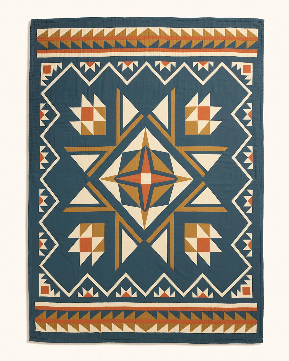 Quilted Star Matelassé Coverlet - Indigo Star