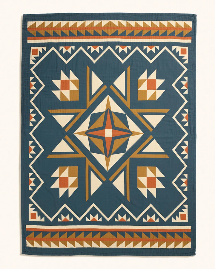 Quilted Star Matelassé Coverlet - Indigo Star