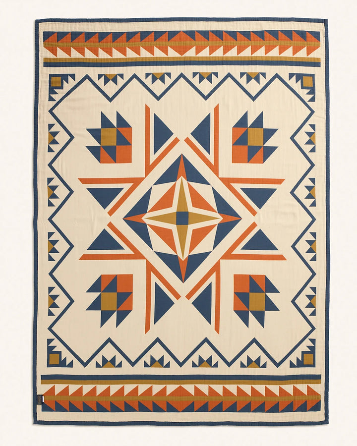 Quilted Star Matelassé Coverlet - Indigo Star