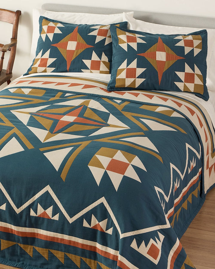 Quilted Star Matelassé Coverlet - Indigo Star