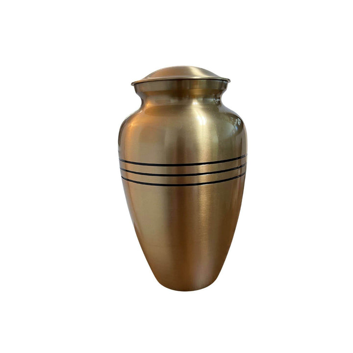 Elegant Solid Brass Urn - Bronze Etched Lines Design - BUNKHAUS