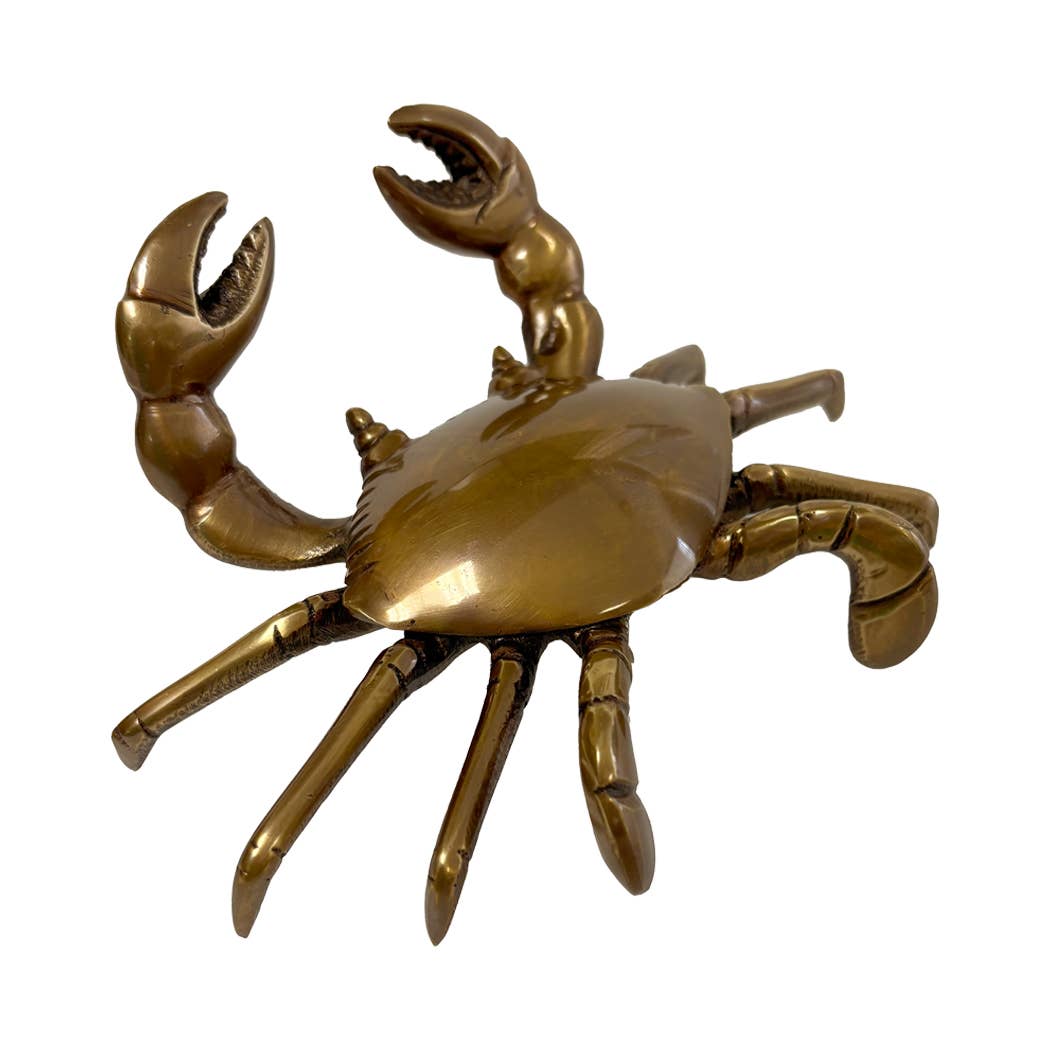 6" Antiqued Brass Dungeness Crab Paperweight Tabletop Decor