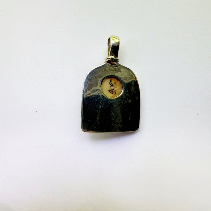 Arched Fossil Ivory and Turquoise Pendant #783