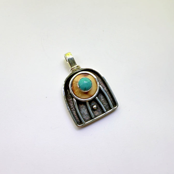 Arched Fossil Ivory and Turquoise Pendant #783