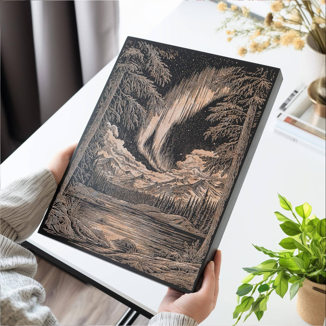 Northern Lights Engraved Birch Wood Panel