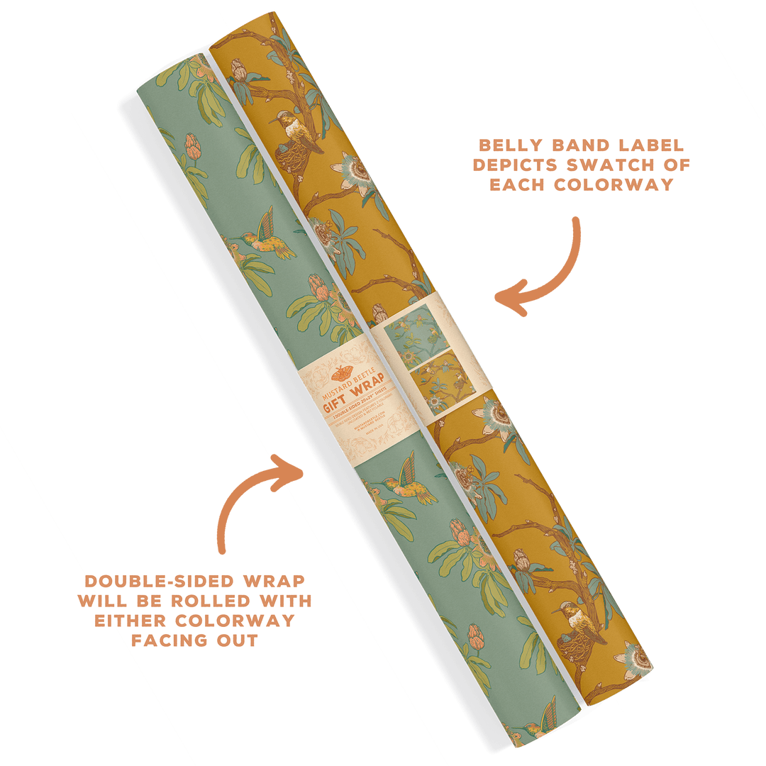 Recyclable Gift Wrap - Hummingbirds & Flowers - BUNKHAUS