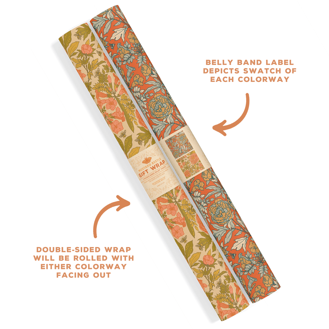 Recyclable Gift Wrap - Peonies - BUNKHAUS