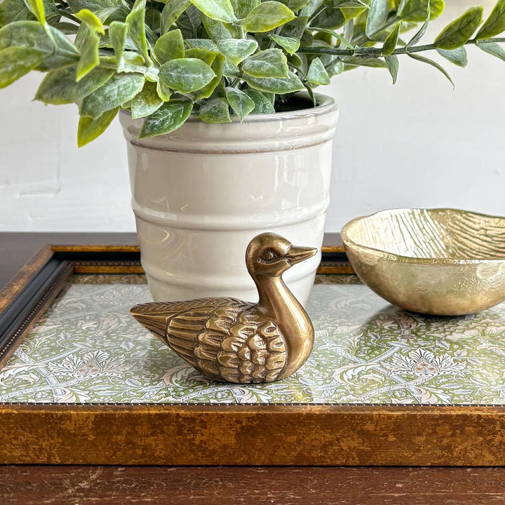 3" Antiqued Solid Brass Duck Paperweight Tabletop Decor