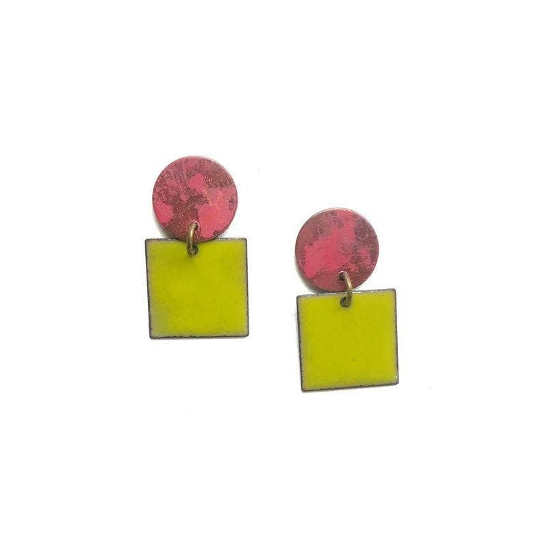 Heat Patina and Chartreuse Square Earrings Courtney Fischer Jewelry