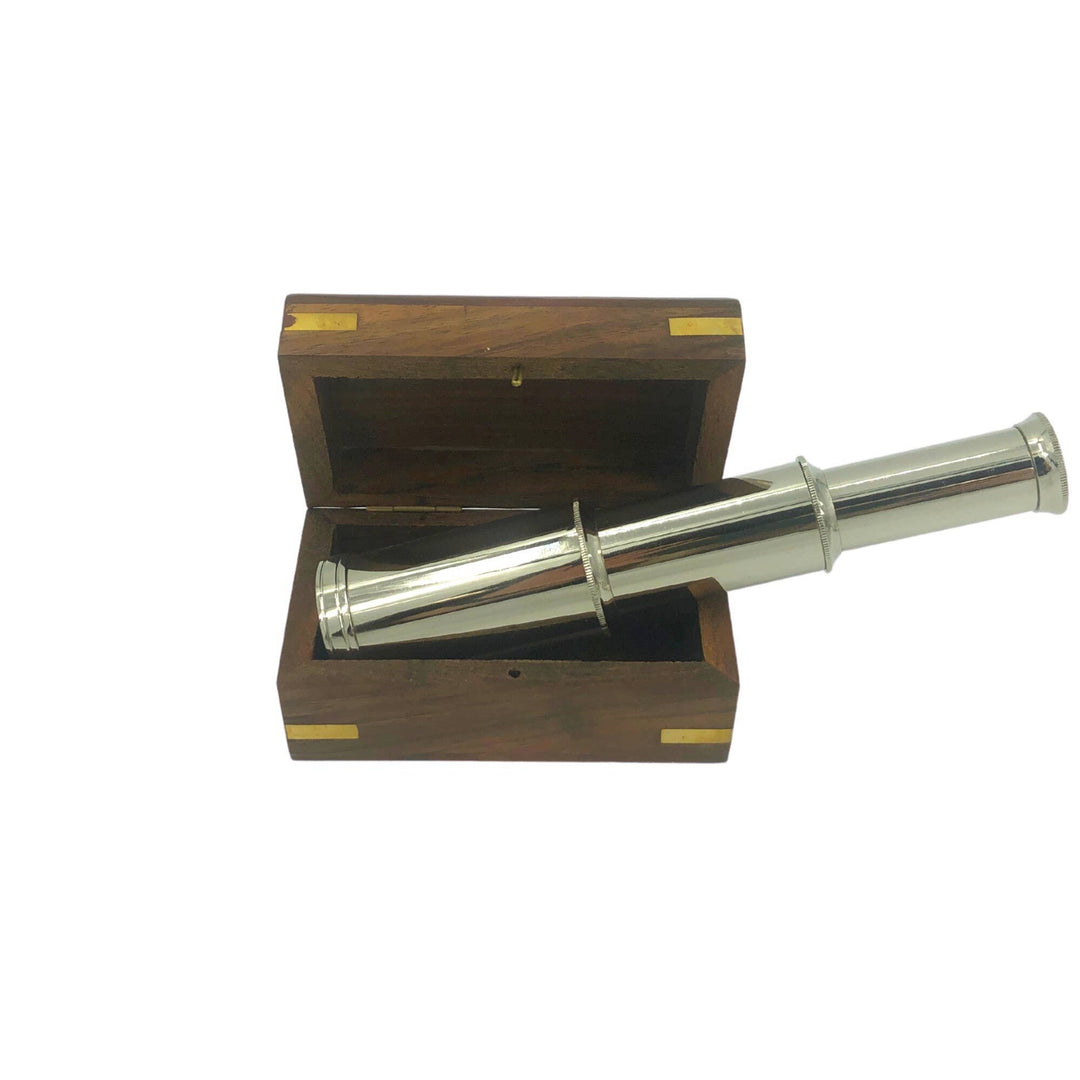 6" Handheld Chrome Telescope with Wood Box