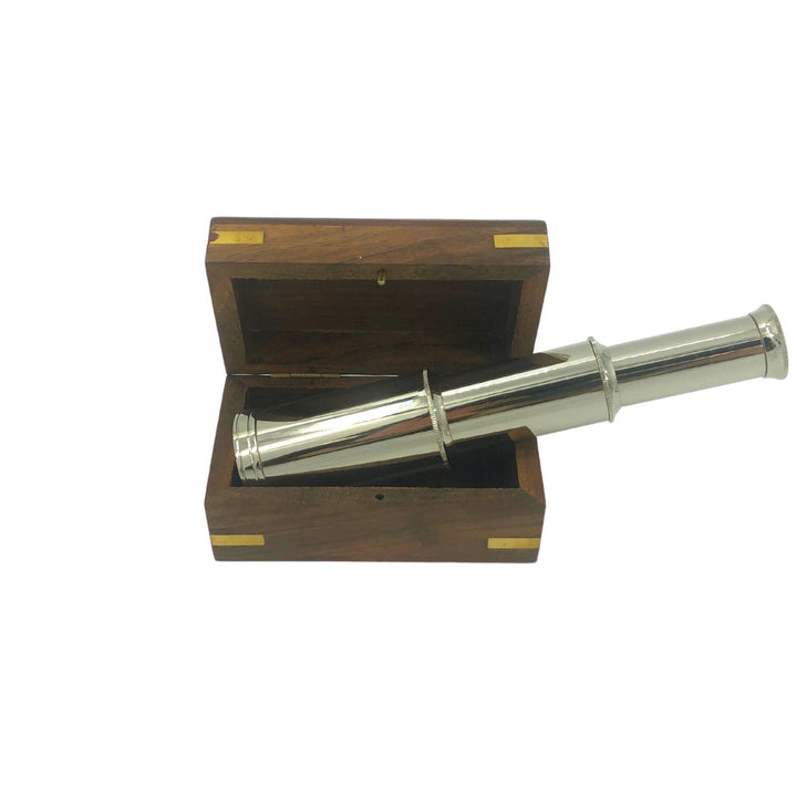 6" Handheld Chrome Telescope with Wood Box