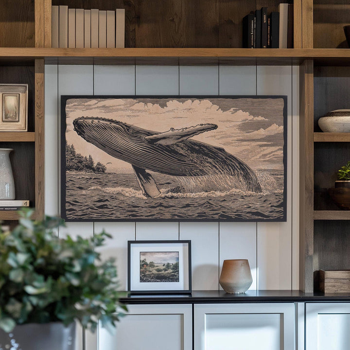 Humpback Whale Engraved Birch Wood Panel