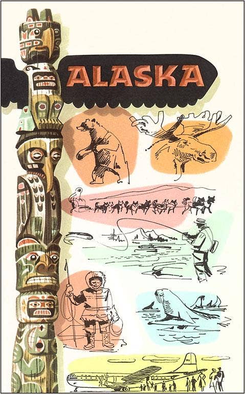 Travel Poster for Alaska Postcard