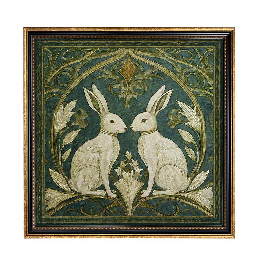 Two Rabbits Art Nouveau Vintage Style Print Behind Glass - BUNKHAUS