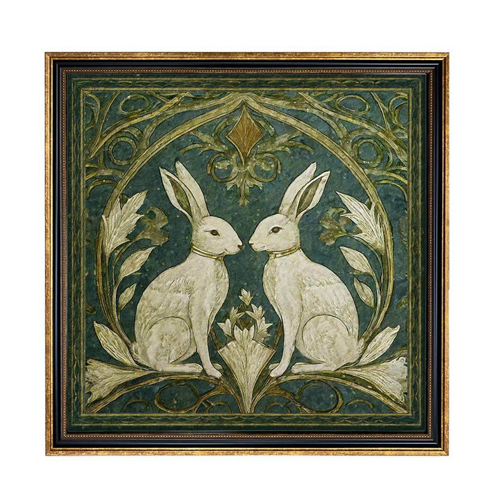 Two Rabbits Art Nouveau Vintage Style Print Behind Glass - BUNKHAUS