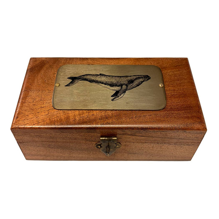Wood Box with Humpback Whale Antiqued Brass Plate