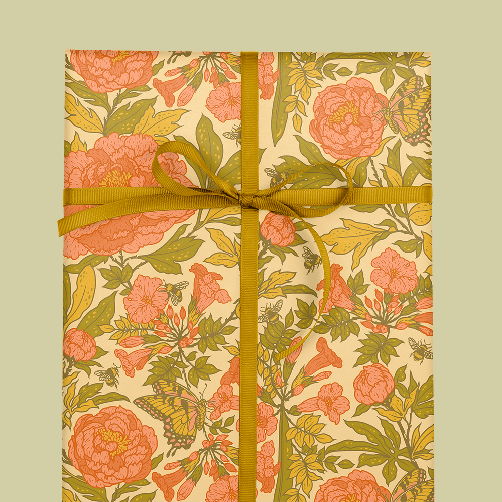 Recyclable Gift Wrap - Peonies - BUNKHAUS