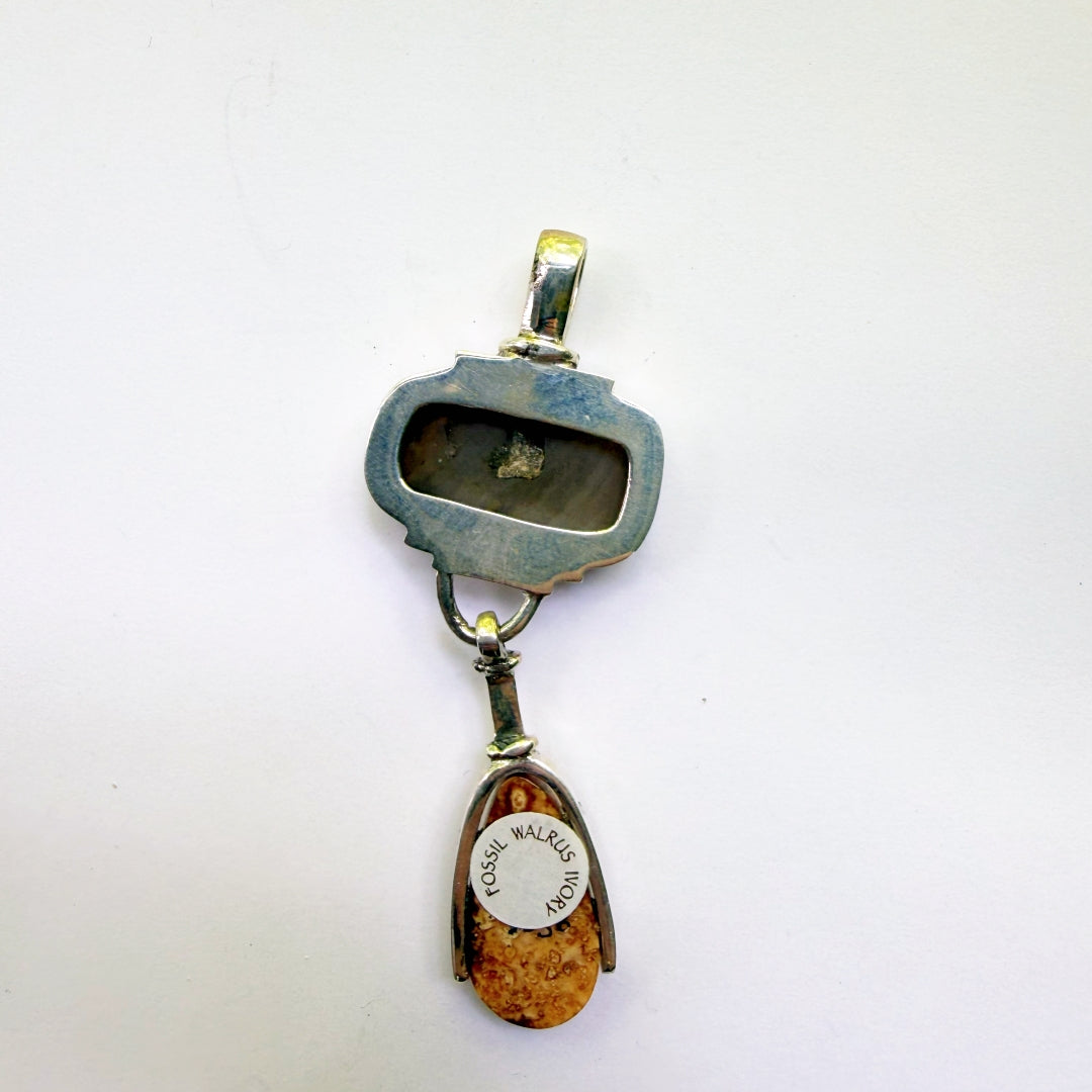 Blue Agate and Fossil Ivory Pendant #9638
