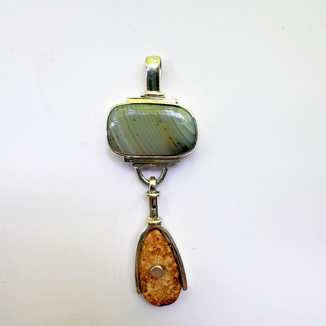 Blue Agate and Fossil Ivory Pendant #9638