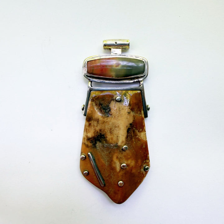 Fossil Ivory and Jasper Totem Pendant #9821