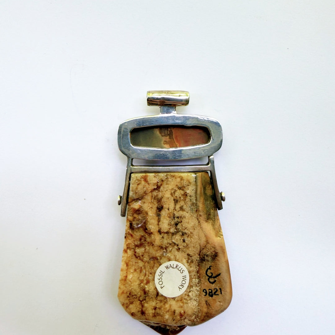 Fossil Ivory and Jasper Totem Pendant #9821