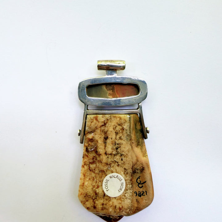 Fossil Ivory and Jasper Totem Pendant #9821