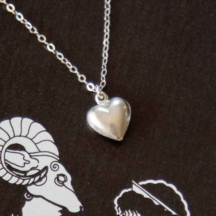 Vintage Small Silver Puff Heart Necklace
