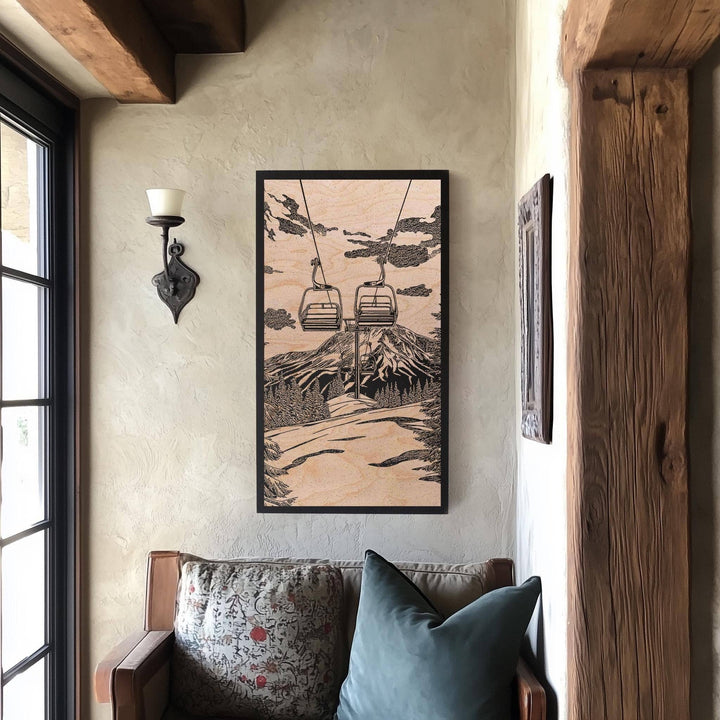 Vintage Chairlift Engraved Birch Wood Panel