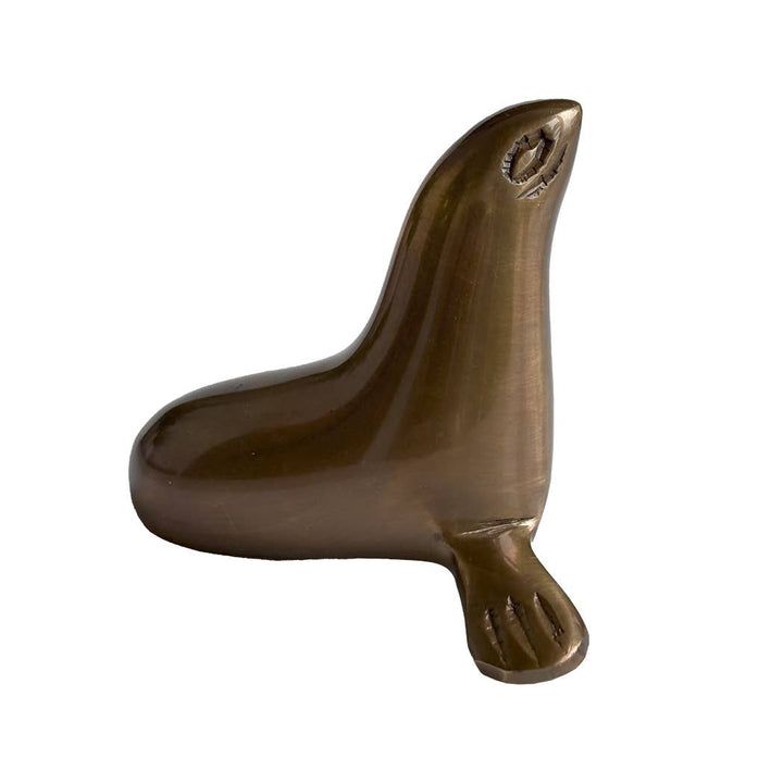 2-1/4" Antiqued Brass Seal Paperweight Tabletop Decor