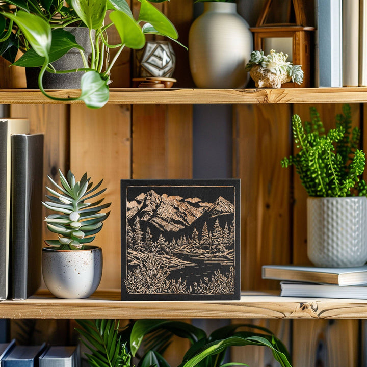 Mountains & Rivers Engraved Birch Wood Panel