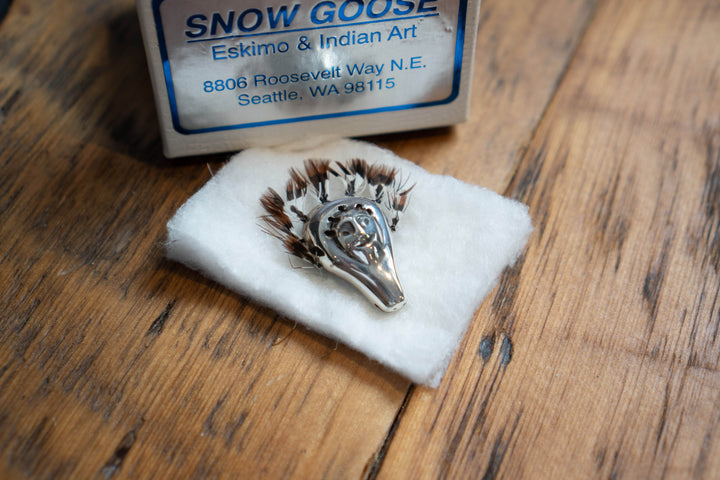 Jessica Felix Silver Brooch Pin - Snow Goose Inuit Mask - BUNKHAUS
