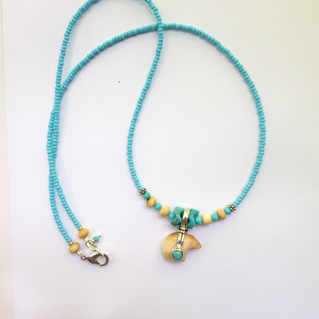 Polar Bear Turquoise Beaded Necklace
