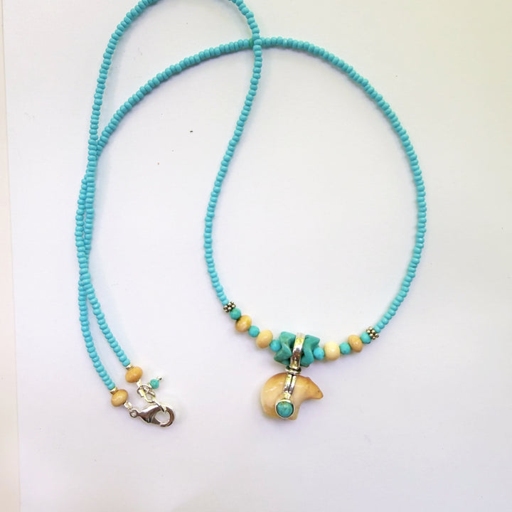 Polar Bear Turquoise Beaded Necklace